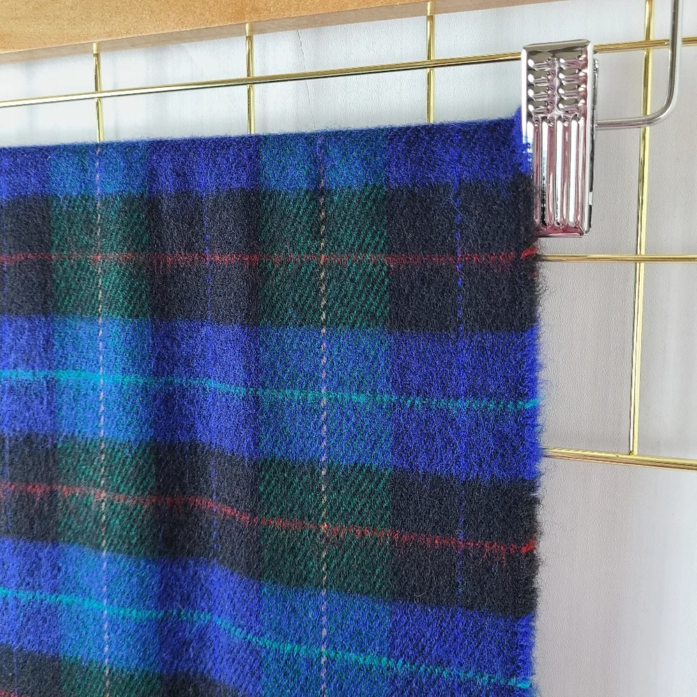 Christian Dior Blue Green Tartan Plaid Fringe Vintage Unisex Scarf